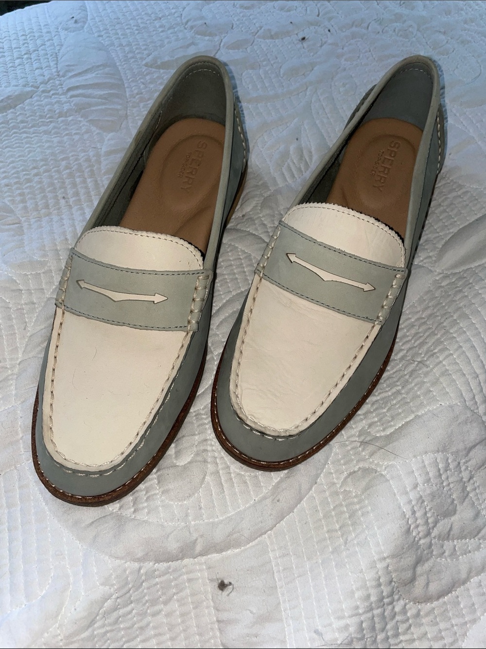 Sperry Women's White and Light Gray Leather Penny Loafers